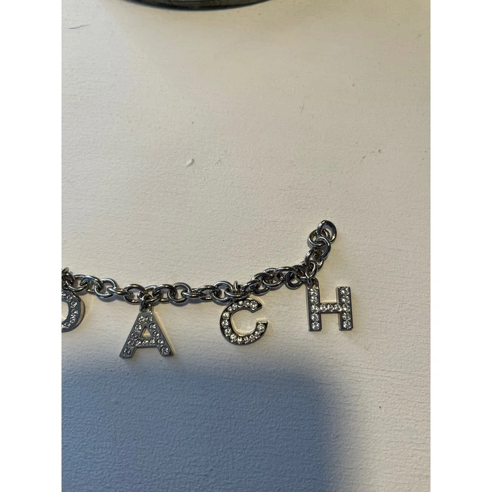 Coach Silver Tone Pave Crystal Letter Charm Bracelet Signature Logo Jewelry